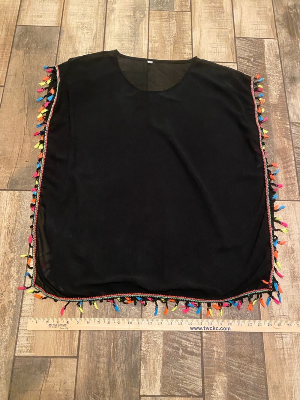 Gokey Black neon Tassel semi sheer black swimsuit coverup - Picture 8 of 11